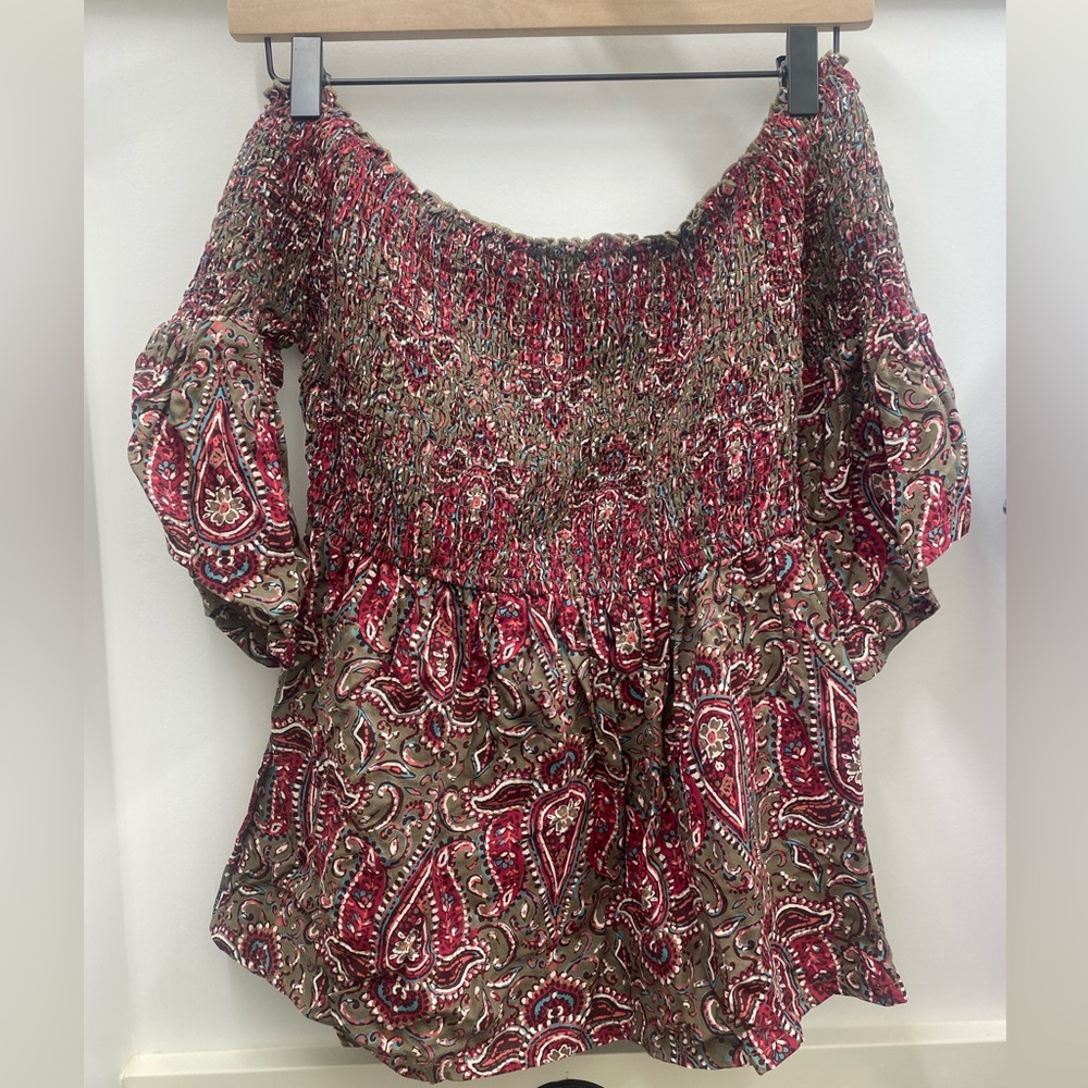 Hollister off the shoulder smocked blouse